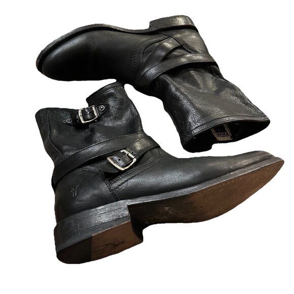 Frye Jayden Cross Engineer Moto Boots Womens Size 7.5 Black Leather Buckle Strap - Picture 11 of 16
